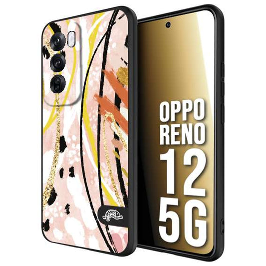 CUSTOMIZZA - Custodia cover nera morbida in tpu compatibile per Oppo Reno 12 5G fiori astratti donna zebrato leopardato fantasia dorata gialla rosa colorata
