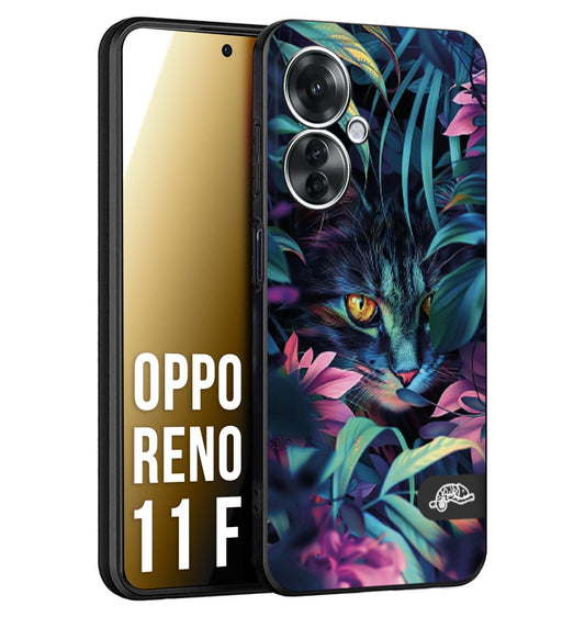 CUSTOMIZZA - Custodia cover nera morbida in tpu compatibile per Oppo Reno 11 F 5G animali color giungla tropicale occhio di gatto colori vibranti disegnato