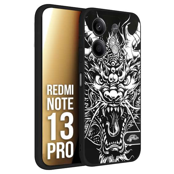 CUSTOMIZZA - Custodia cover nera morbida in tpu compatibile per Xiaomi Redmi Note 13 PRO drago black and white bianco a rilievo disegnato tattoo tatuaggio