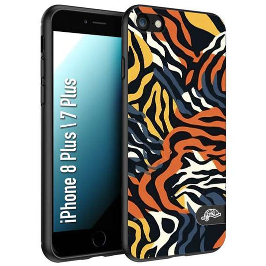 CUSTOMIZZA - Custodia cover nera morbida in tpu compatibile per iPhone 7 PLUS - 8 plus leopardato maculato tigrato tiger colorata gialla blu arancio