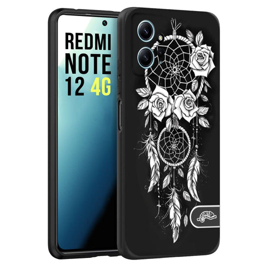 CUSTOMIZZA - Custodia cover nera morbida in tpu compatibile per Xiaomi Redmi Note 12 4G acchiappasogni dreamcatcher black and white bianco a rilievo disegnato tattoo tatuaggio