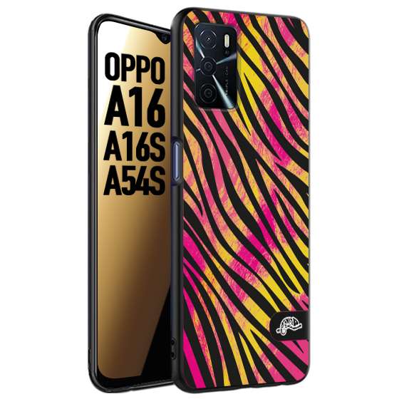 CUSTOMIZZA - Custodia cover nera morbida in tpu compatibile per Oppo A16 - A16S - A54S zebrata maculata a rilievo soft touch donna fucsia gialla