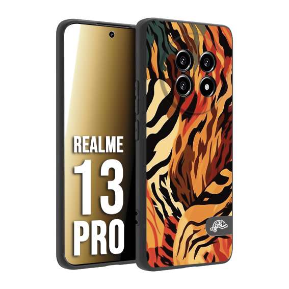CUSTOMIZZA - Custodia cover nera morbida in tpu compatibile per Realme 13 PRO leopardato maculato tigrato tiger colorata gialla rossa arancio