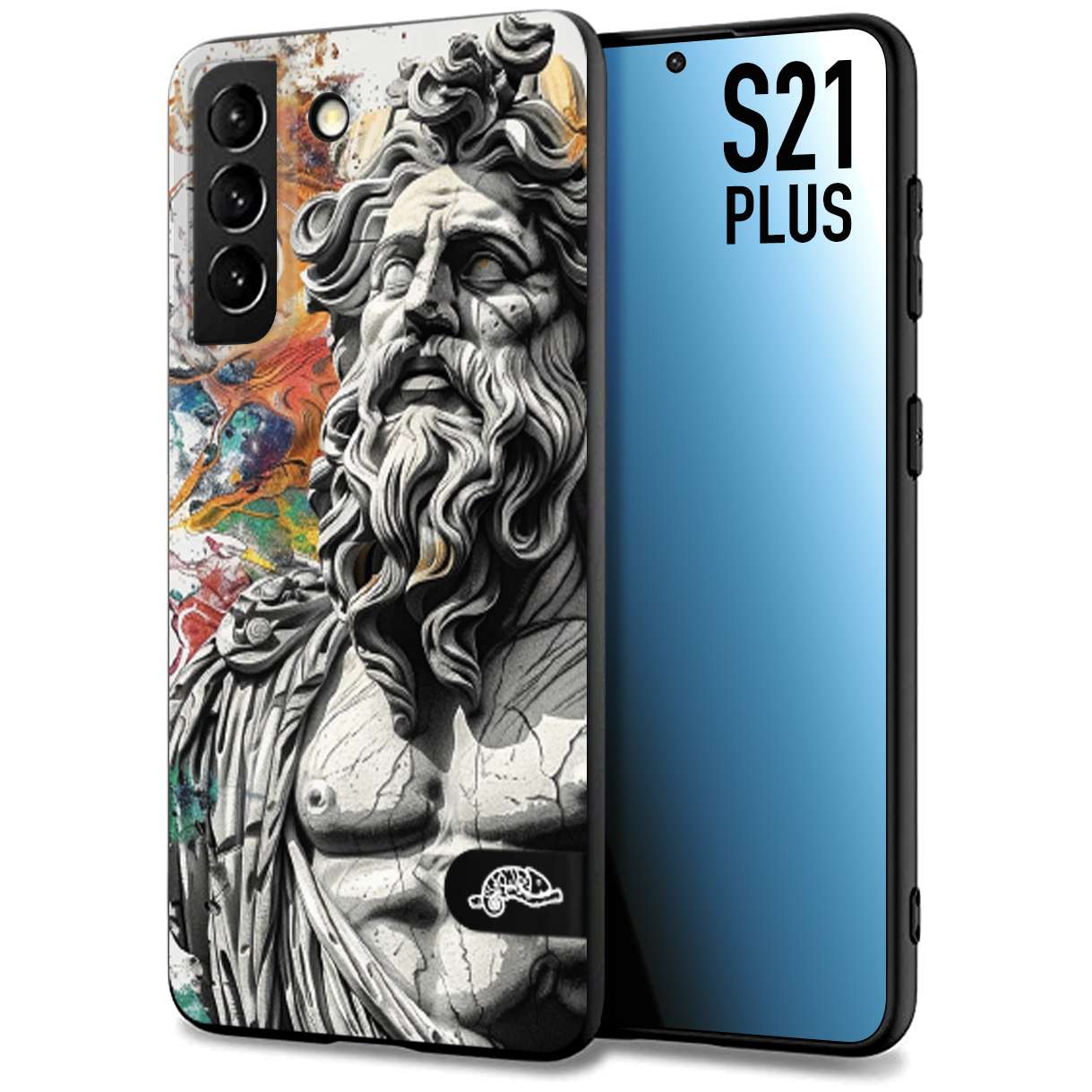 CUSTOMIZZA - Custodia cover nera morbida in tpu compatibile per Samsung S21 PLUS statua colorata moderna antico tattoo splash color