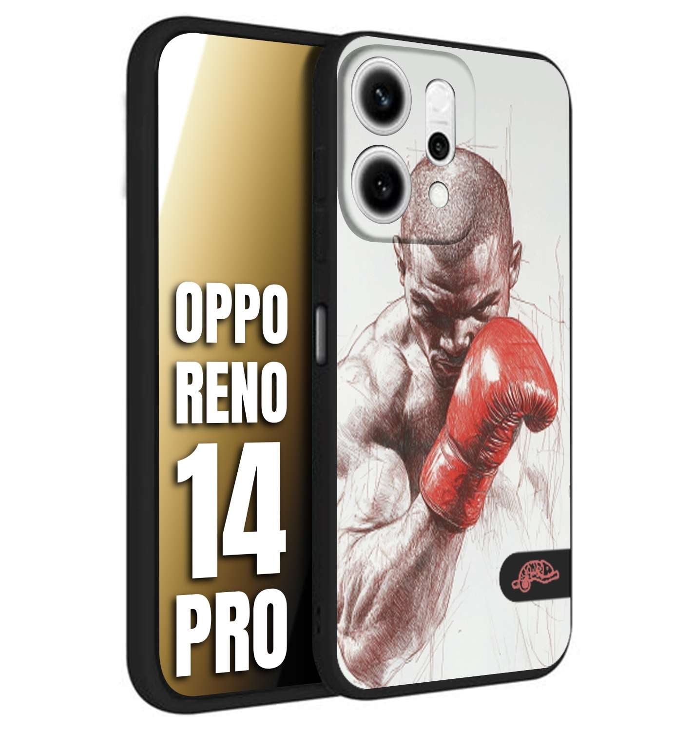 CUSTOMIZZA - Custodia cover nera morbida in tpu compatibile per Oppo Reno 14 PRO pugilato pugili disegno tattoo guantoni box sport primo piano