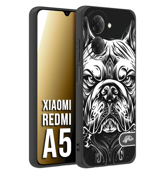 CUSTOMIZZA - Custodia cover nera morbida in tpu compatibile per Xiaomi Redmi A5 bulldog bianco a rilievo disegnato tattoo tatuaggio