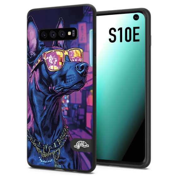 CUSTOMIZZA - Custodia cover nera morbida in tpu compatibile per Samsung S10E animali cyberpunk dobermann cane street dog fucsia blu night