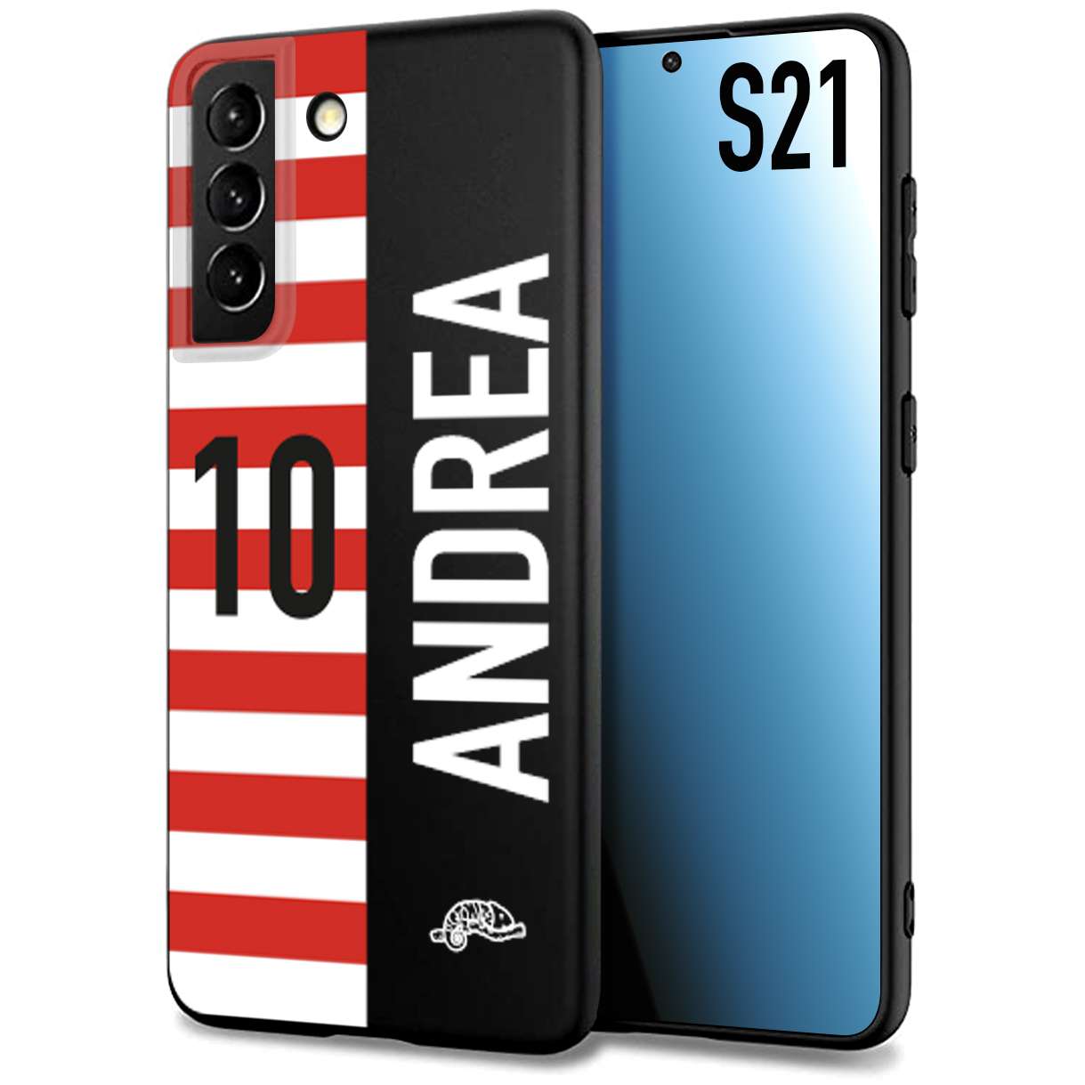 CUSTOMIZZA - Custodia cover nera morbida in tpu compatibile per Samsung S21 personalizzata calcio football nome e numero calciatori bianco rossa