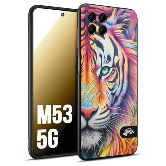 CUSTOMIZZA - Custodia cover nera morbida in tpu compatibile per Samsung M53 5G animali color tigre tiger viso colori vibranti disegnato schizzo
