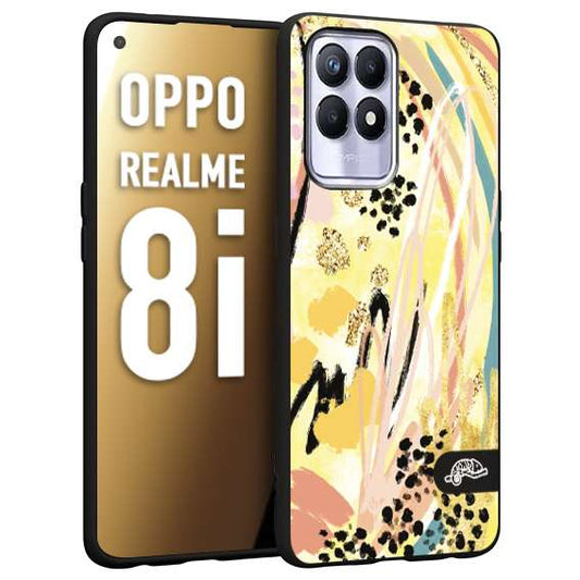 CUSTOMIZZA - Custodia cover nera morbida in tpu compatibile per Realme 8i astratti donna flower fantasia estate gialla rosa leopardata