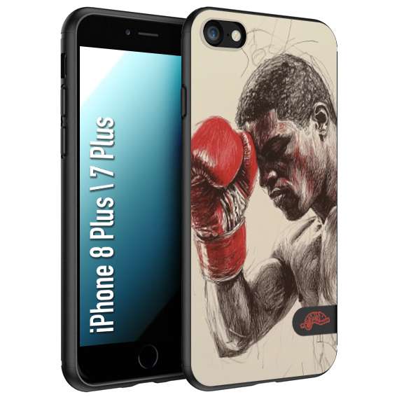 CUSTOMIZZA - Custodia cover nera morbida in tpu compatibile per iPhone 7 Plus - 8 plus pugilato pugili disegno tattoo guantoni boxer pesi massimi