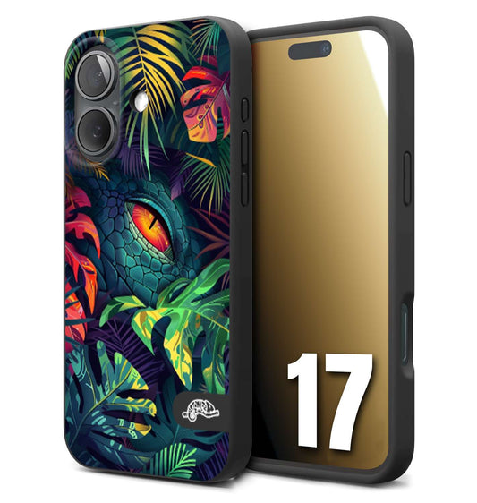 CUSTOMIZZA - Custodia cover nera morbida in tpu compatibile per iPhone 17 animali color giungla tropicale occhio di coccodrillo alligatore disegnato