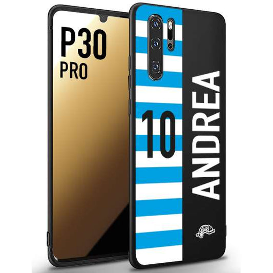 CUSTOMIZZA - Custodia cover nera morbida in tpu compatibile per Huawei P30 PRO personalizzata calcio football nome e numero calciatori biancazzurri