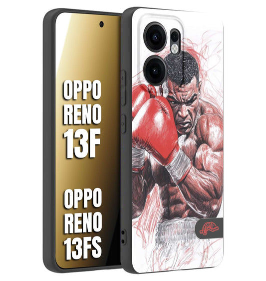 CUSTOMIZZA - Custodia cover nera morbida in tpu compatibile per Oppo Reno 13 F pugilato pugili disegno tattoo guantoni boxer pesi massimi iron mike