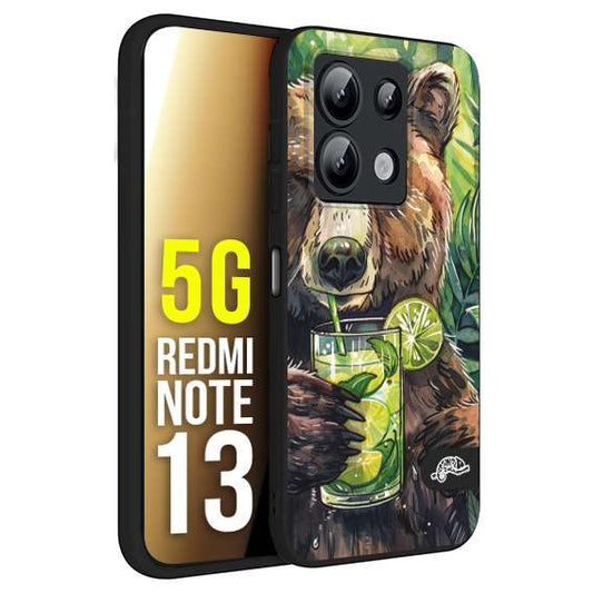 CUSTOMIZZA - Custodia cover nera morbida in tpu compatibile per Xiaomi Redmi Note 13 5G estate disegnata cocktails animali simpatici orso bear negroni