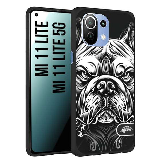 CUSTOMIZZA - Custodia cover nera morbida in tpu compatibile per Xiaomi Mi 11 Lite / Mi 11 Lite 5G bulldog bianco a rilievo disegnato tattoo tatuaggio