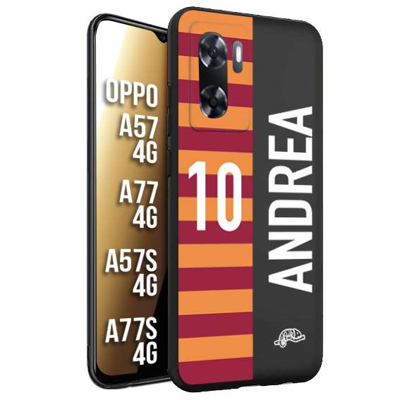 CUSTOMIZZA - Custodia cover nera morbida in tpu compatibile per Oppo A57 - A77 - A57S - A77S (4G) personalizzata calcio football nome e numero calciatori giallo rossi