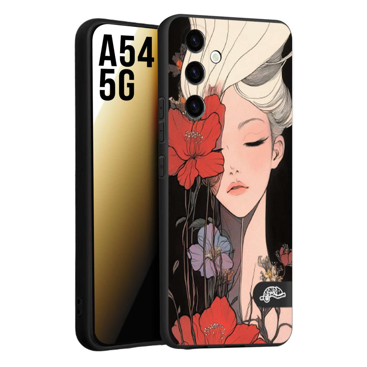 CUSTOMIZZA - Custodia cover nera morbida in tpu compatibile per Samsung A54 5G woman flower Fantasia Floreale Design Donna e Fiori, Retro Artistico