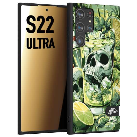 CUSTOMIZZA - Custodia cover nera morbida in tpu compatibile per Samsung S22 ULTRA Mojito cocktail teschio illustrazione drink lime menta ghiacci tropicale street art