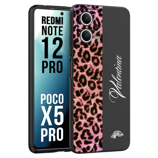 CUSTOMIZZA - Custodia cover nera morbida in tpu compatibile per Xiaomi Redmi Note 12 PRO - POCO X5 PRO leopardato rosa fucsia personalizzata nome iniziali