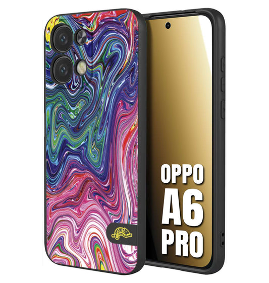 CUSTOMIZZA - Custodia cover nera morbida in tpu compatibile per Oppo A6 PRO colorata fantasia vortice marmo arcobaleno rosa blu fucsia