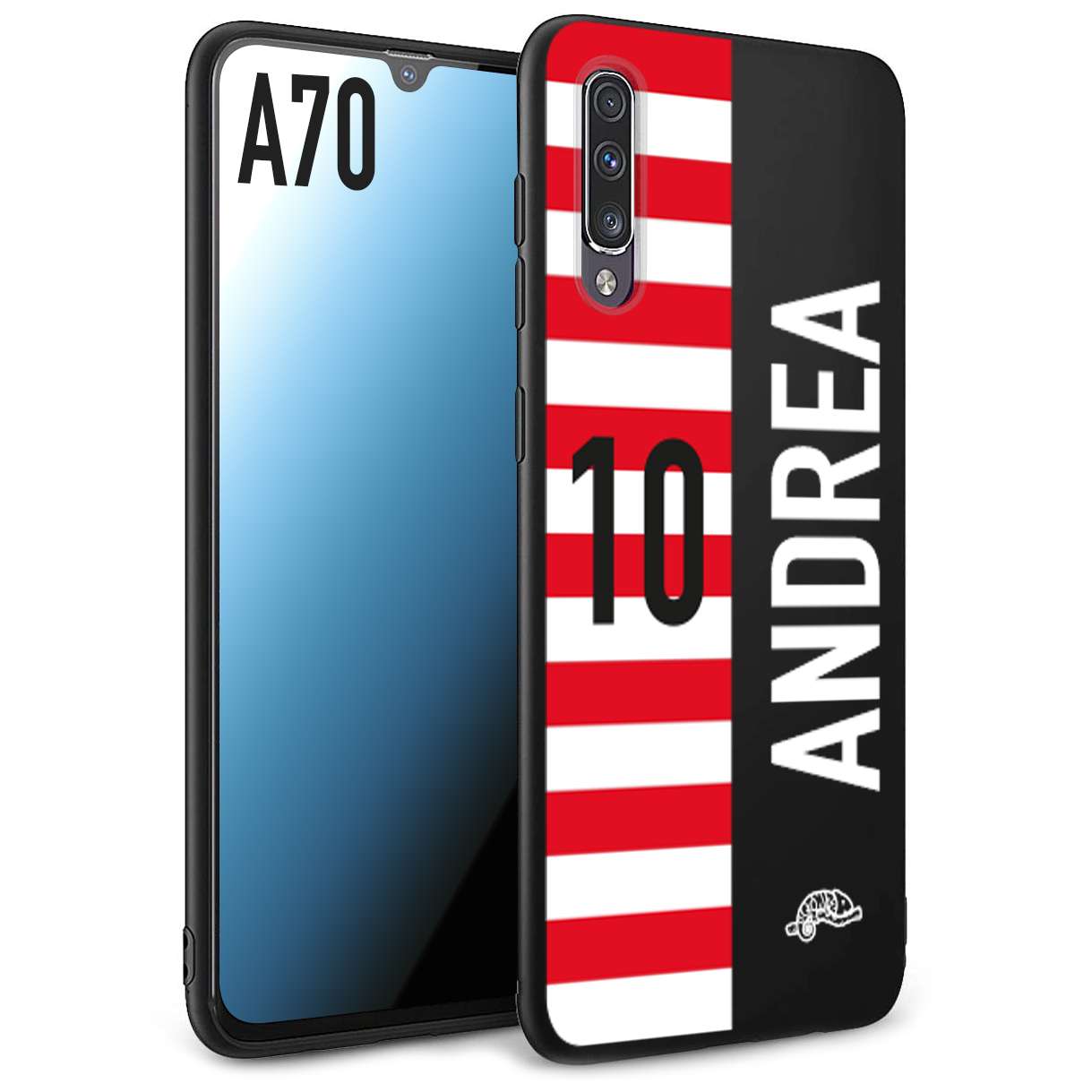 CUSTOMIZZA - Custodia cover nera morbida in tpu compatibile per Samsung A70 personalizzata calcio football nome e numero calciatori bianco rossa