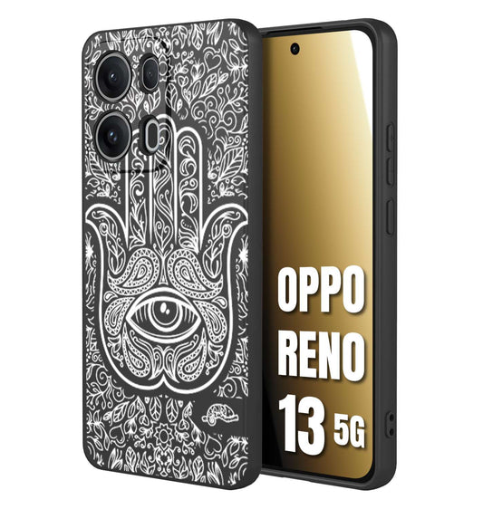 CUSTOMIZZA - Custodia cover nera morbida in tpu compatibile per Oppo Reno 13 5G mano di fatima effetto rilievo mandala donna
