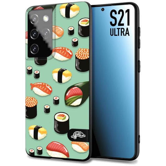 CUSTOMIZZA - Custodia cover nera morbida in tpu compatibile per Samsung S21 ULTRA sushi disegni giapponese nighiri acquamarina verde