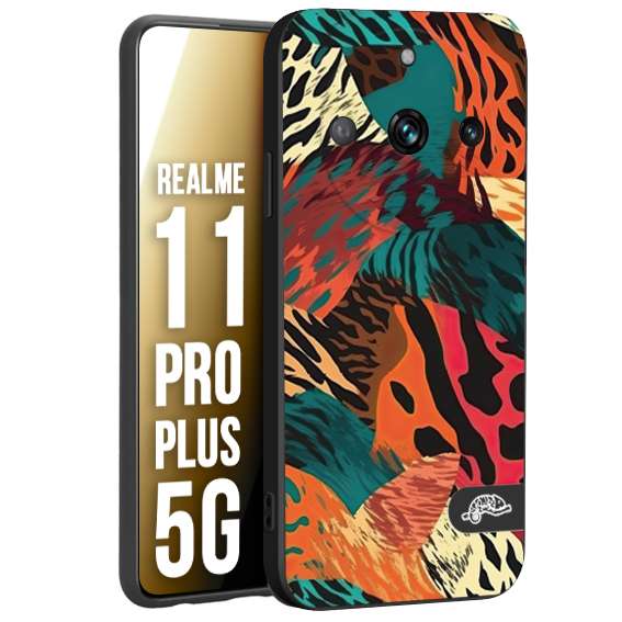 CUSTOMIZZA - Custodia cover nera morbida in tpu compatibile per Oppo Realme 11 PRO PLUS 5G leopardato tigrato tiger colorata summer arancio verde fucsia
