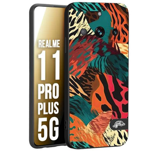 CUSTOMIZZA - Custodia cover nera morbida in tpu compatibile per Oppo Realme 11 PRO PLUS 5G leopardato tigrato tiger colorata summer arancio verde fucsia