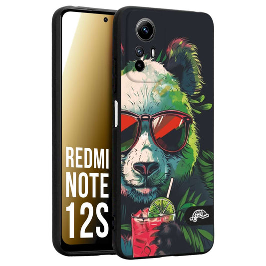 CUSTOMIZZA - Custodia cover nera morbida in tpu compatibile per Xiaomi Redmi Note 12S estate disegnata cocktails animali simpatici panda mojito