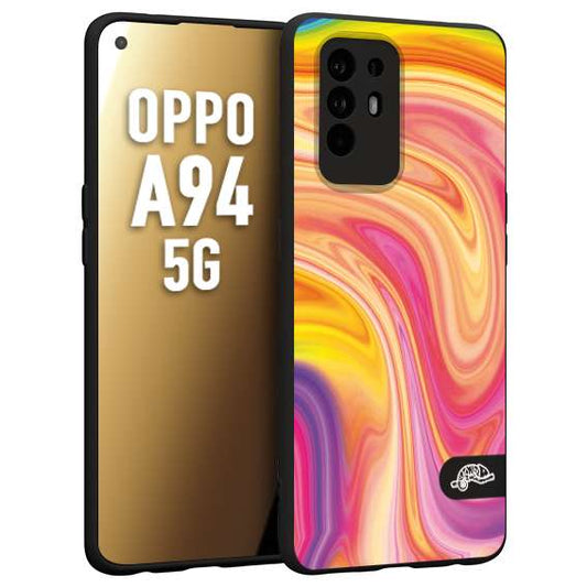 CUSTOMIZZA - Custodia cover nera morbida in tpu compatibile per Oppo A94 5G colorata fantasia vortice marmo onde rosa fucsia gialla