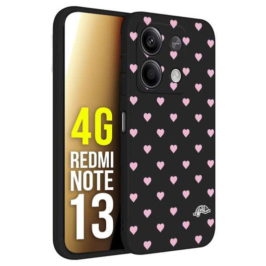 CUSTOMIZZA - Custodia cover nera morbida in tpu compatibile per Xiaomi Redmi Note 13 4G cuori pois rosa su nero donna pin up vintage