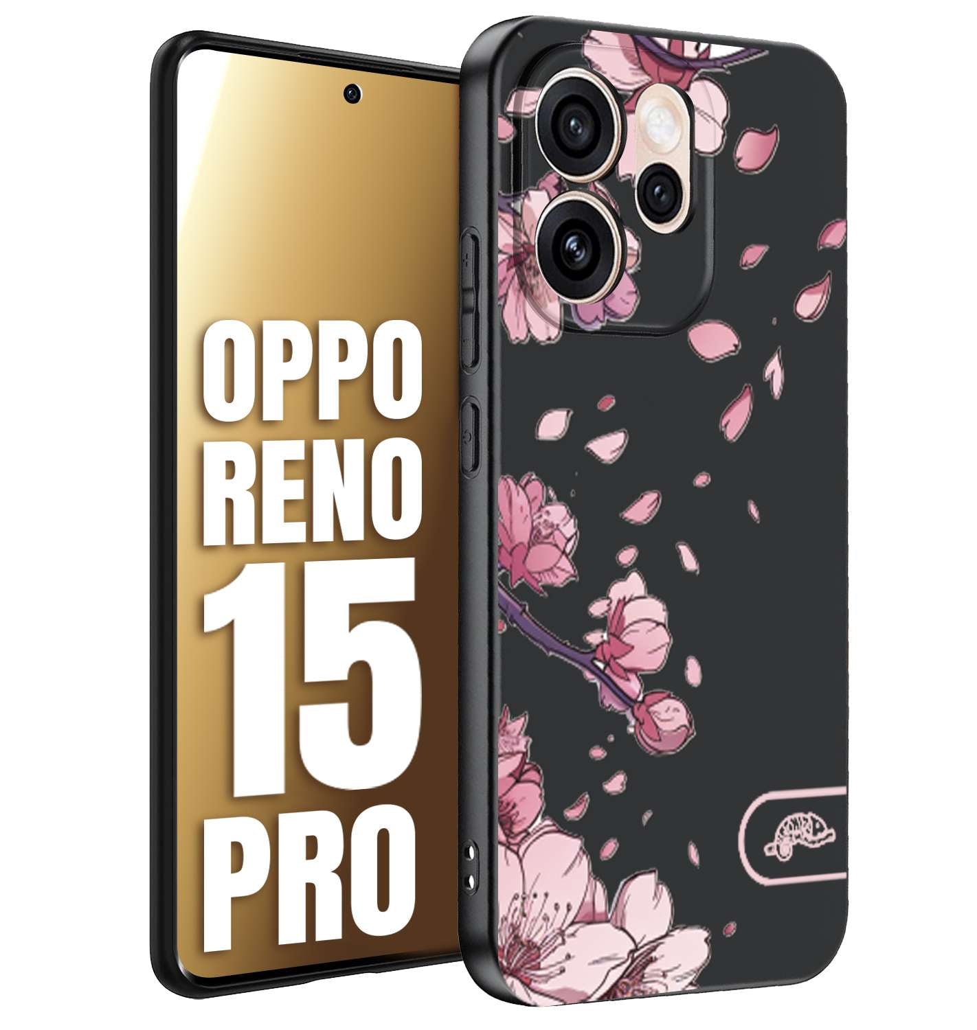 CUSTOMIZZA - Custodia cover nera morbida in tpu compatibile per Oppo Reno 15 PRO giapponese fiori di ciliegio in fiore a rilievo disegnata tattoo