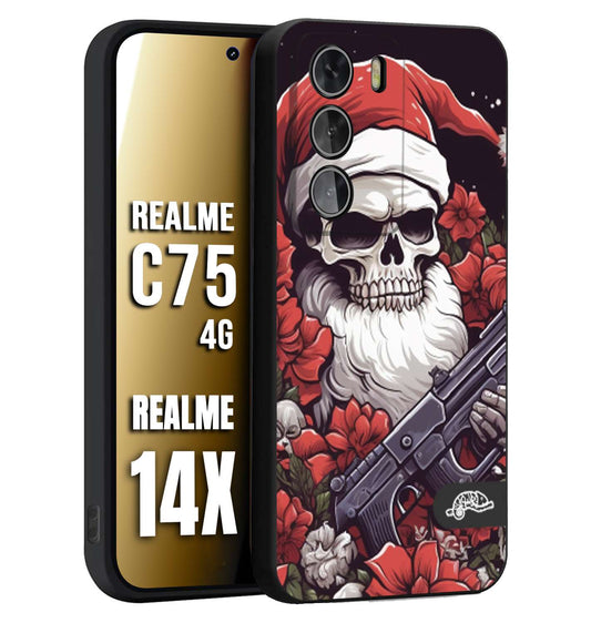 CUSTOMIZZA - Custodia cover nera morbida in tpu compatibile per Realme 14X - C75 4G teschio natale santa claus fiori tattoo disegnato