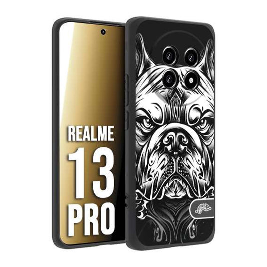 CUSTOMIZZA - Custodia cover nera morbida in tpu compatibile per Realme 13 PRO bulldog bianco a rilievo disegnato tattoo tatuaggio