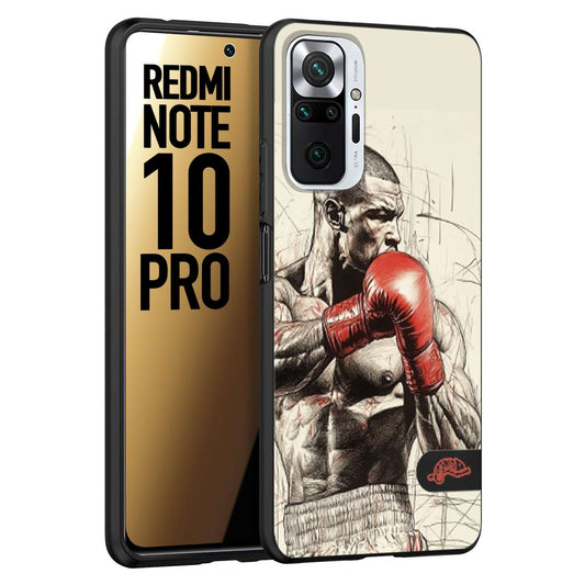 CUSTOMIZZA - Custodia cover nera morbida in tpu compatibile per Xiaomi Redmi Note 10 PRO pugilato pugili disegno tattoo guantoni box sport ring