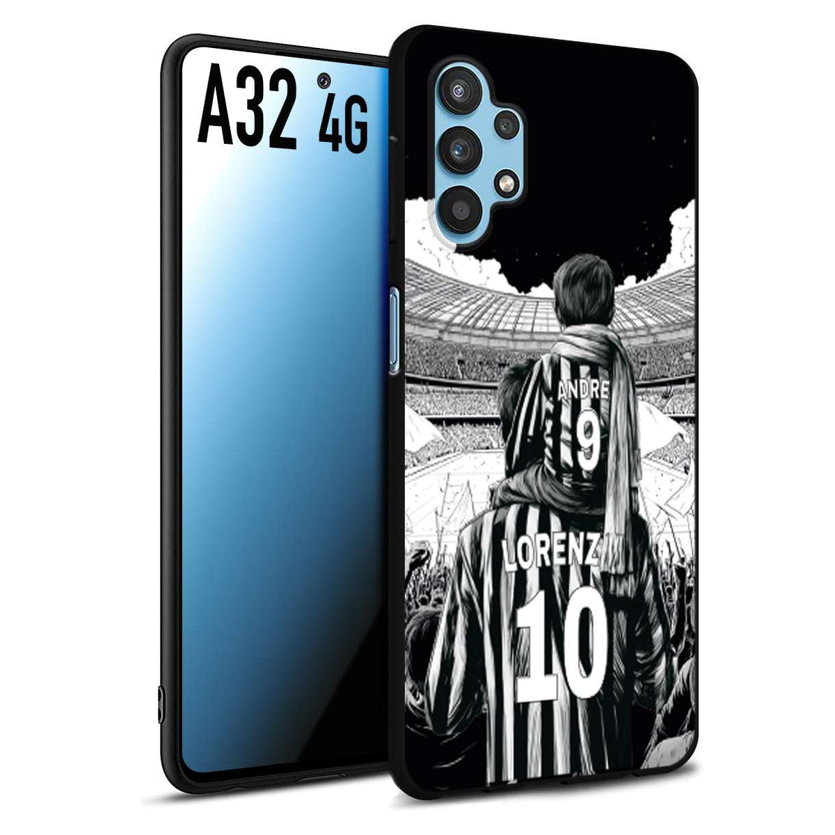 CUSTOMIZZA - Custodia cover nera morbida in tpu compatibile per Samsung A32 4G personalizzata calcio football nome e numero calciatori bianconeri bianca e nera