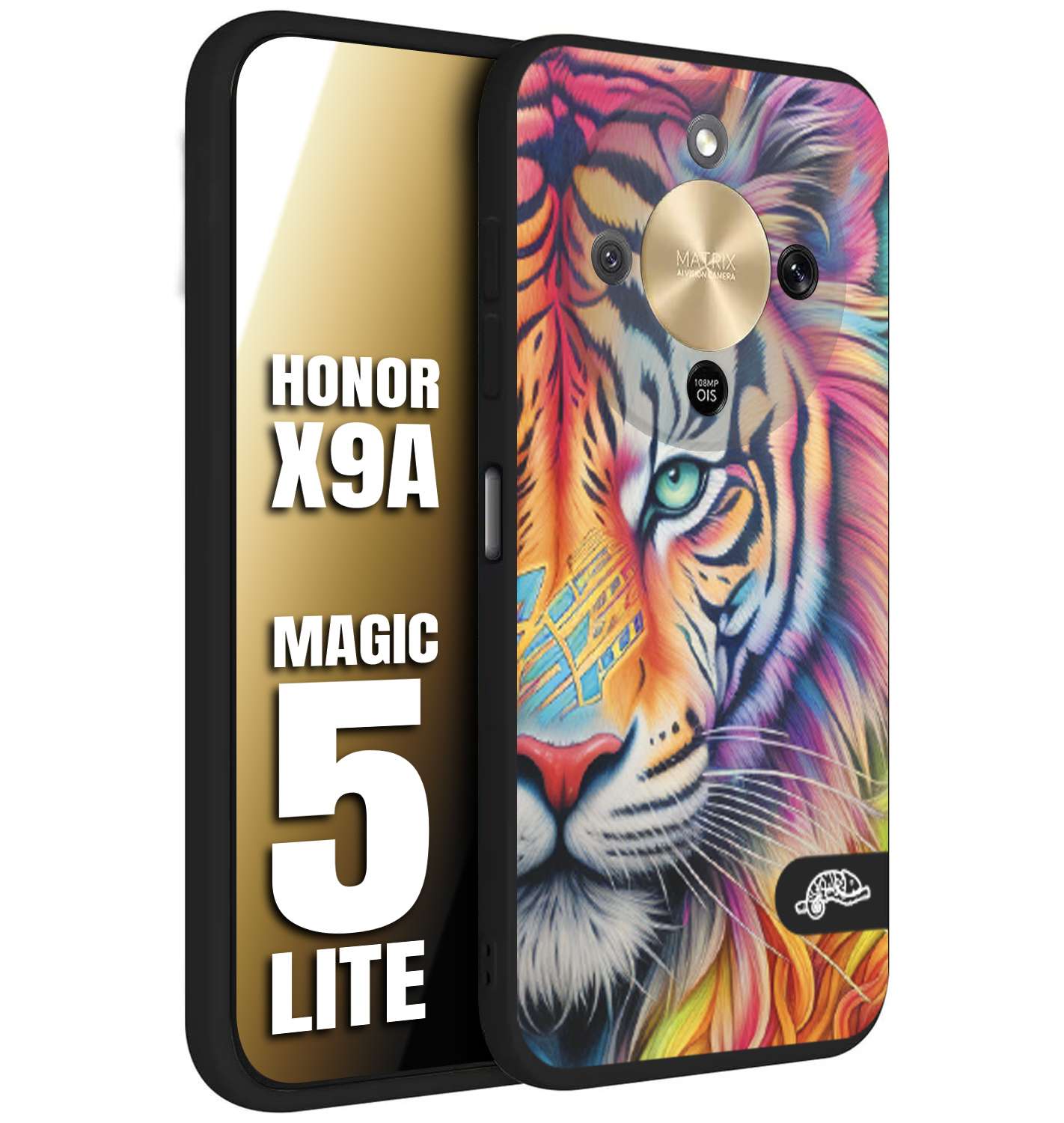 CUSTOMIZZA - Custodia cover nera morbida in tpu compatibile per Honor X9A - Honor Magic 5 Lite animali color tigre tiger viso colori vibranti disegnato schizzo
