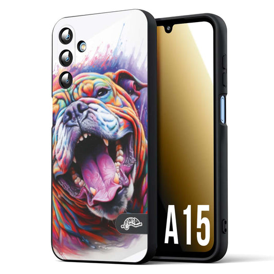 CUSTOMIZZA - Custodia cover nera morbida in tpu compatibile per Samsung A15 5G animali color bulldog cane dog colori vibranti disegnato schizzo