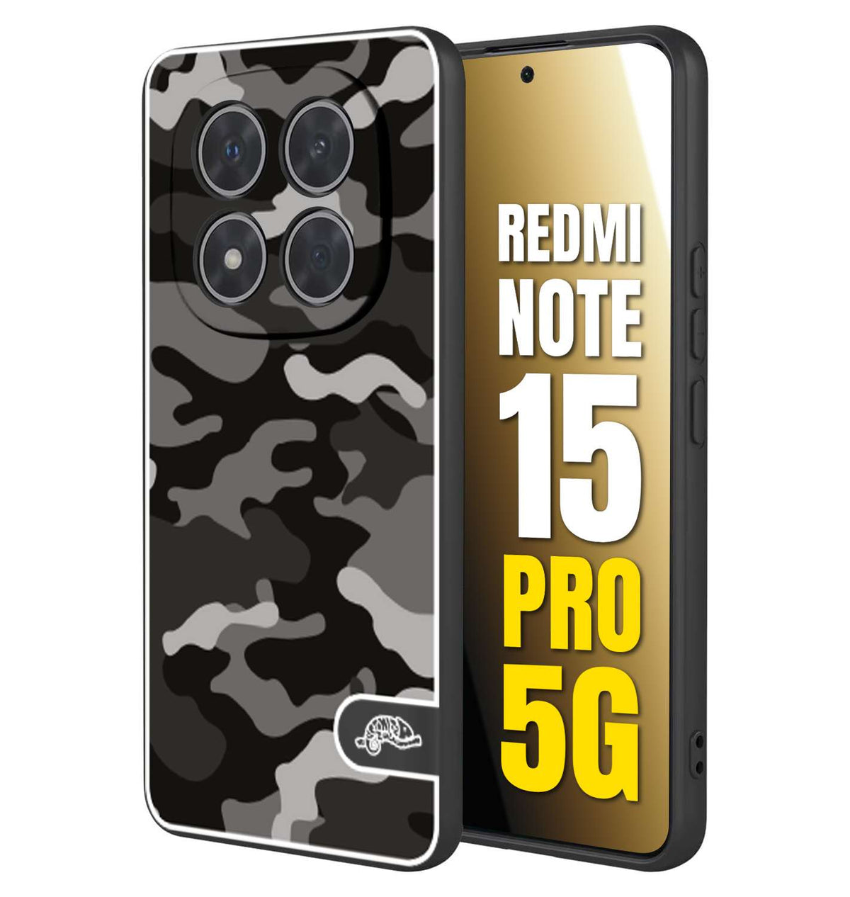 CUSTOMIZZA - Custodia cover nera morbida in tpu compatibile per Xiaomi Redmi Note 15 PRO 5G camouflage mimetico militare nero black grigio