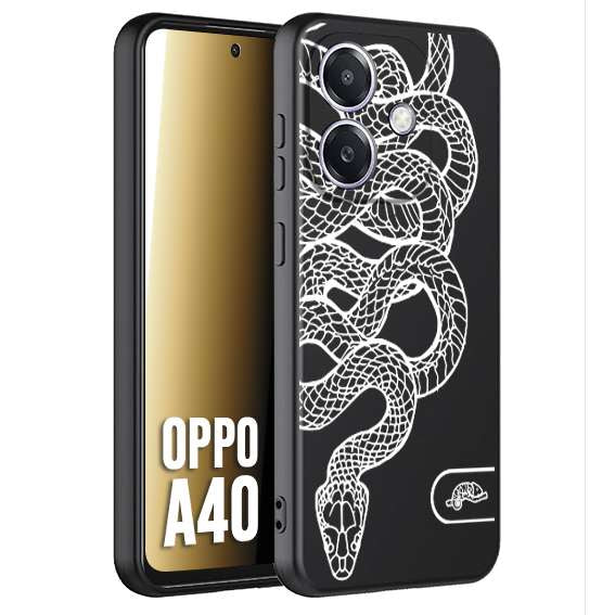 CUSTOMIZZA - Custodia cover nera morbida in tpu compatibile per Oppo A40 serpente snake bianco a rilievo disegnato tattoo tatuaggio