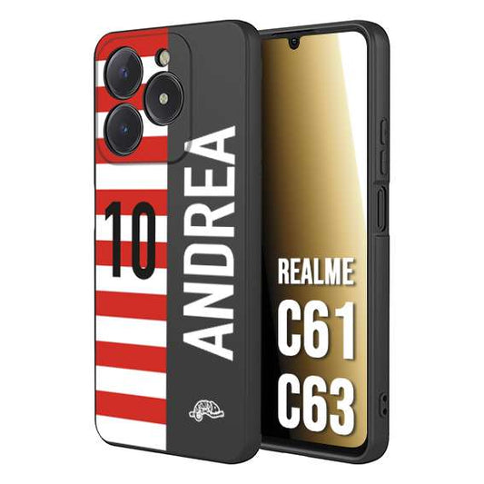 CUSTOMIZZA - Custodia cover nera morbida in tpu compatibile per Oppo C61 - C63 personalizzata calcio football nome e numero calciatori bianco rossa