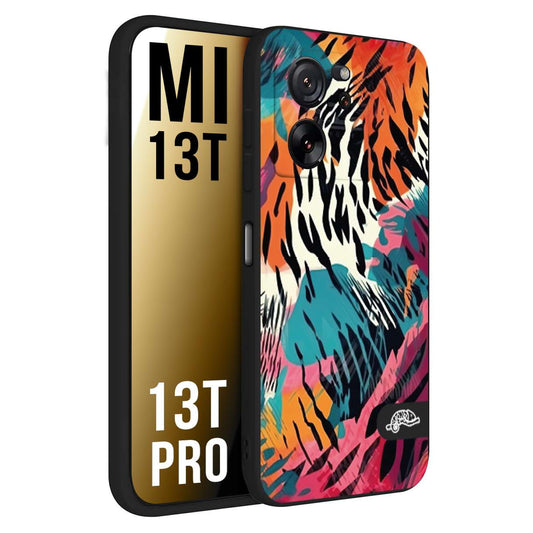 CUSTOMIZZA - Custodia cover nera morbida in tpu compatibile per Xiaomi 13T - 13T PRO leopardato maculato tigrato tiger colorata summer color