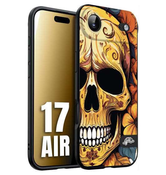 CUSTOMIZZA - Custodia cover nera morbida in tpu compatibile per iPhone 17 AIR teschio messicano colorato dorato fiori autunnali disegnato