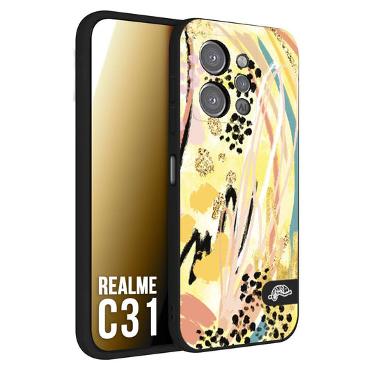 CUSTOMIZZA - Custodia cover nera morbida in tpu compatibile per Realme C31 astratti donna flower fantasia estate gialla rosa leopardata
