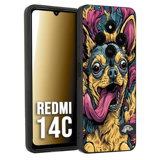 CUSTOMIZZA - Custodia cover nera morbida in tpu compatibile per Xiaomi Redmi 14C Chihuahua illustrazione cane pop art cane street art cartone animato