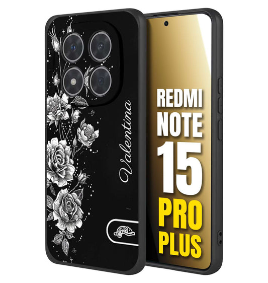 CUSTOMIZZA - Custodia cover nera morbida in tpu compatibile per Xiaomi Redmi Note 15 PRO PLUS personalizzata rilievo soft touch nome rose fiori donna