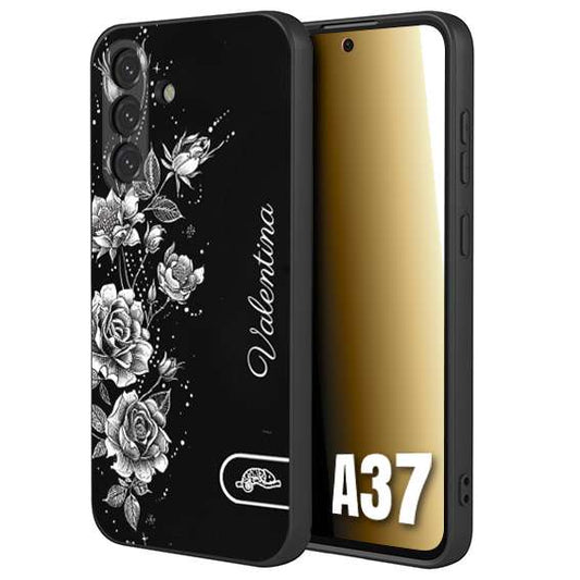 CUSTOMIZZA - Custodia cover nera morbida in tpu compatibile per Samsung A37 personalizzata rilievo soft touch nome rose fiori donna