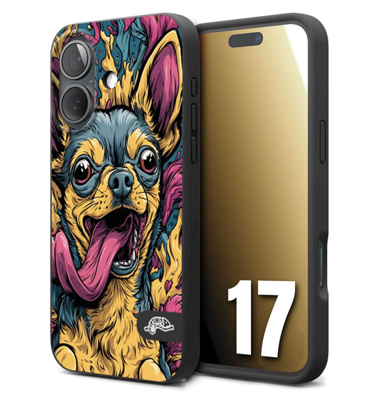 CUSTOMIZZA - Custodia cover nera morbida in tpu compatibile per iPhone 17 Chihuahua illustrazione cane pop art cane street art cartone animato